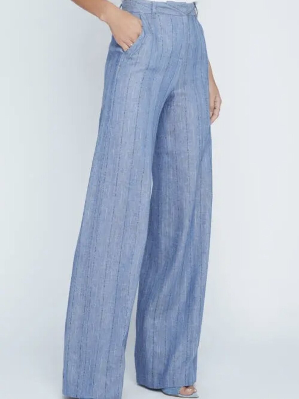 L' Agence Livvy Pinstripe Straight Wide Leg Trousers Blue Pants Womens Sz 8 $450 - Picture 2 of 15